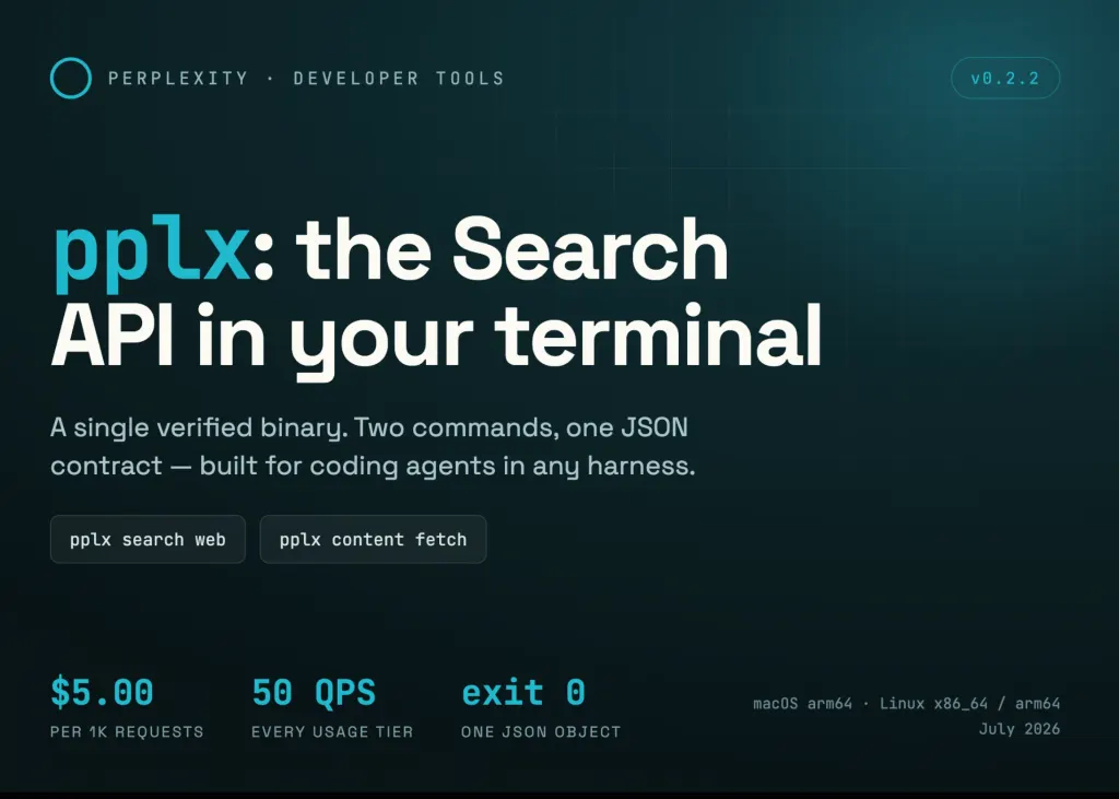 Perplexity发布pplx命令行工具，将搜索API集成到终端 图片