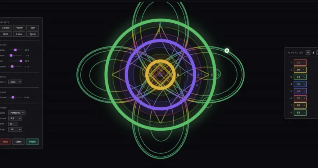 在线音乐分形创作工具Musical Spirograph 图片