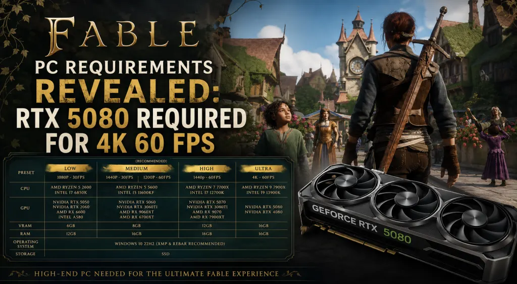 《Fable》PC配置需求公布：RTX 4080才能支持4K 60帧 图片
