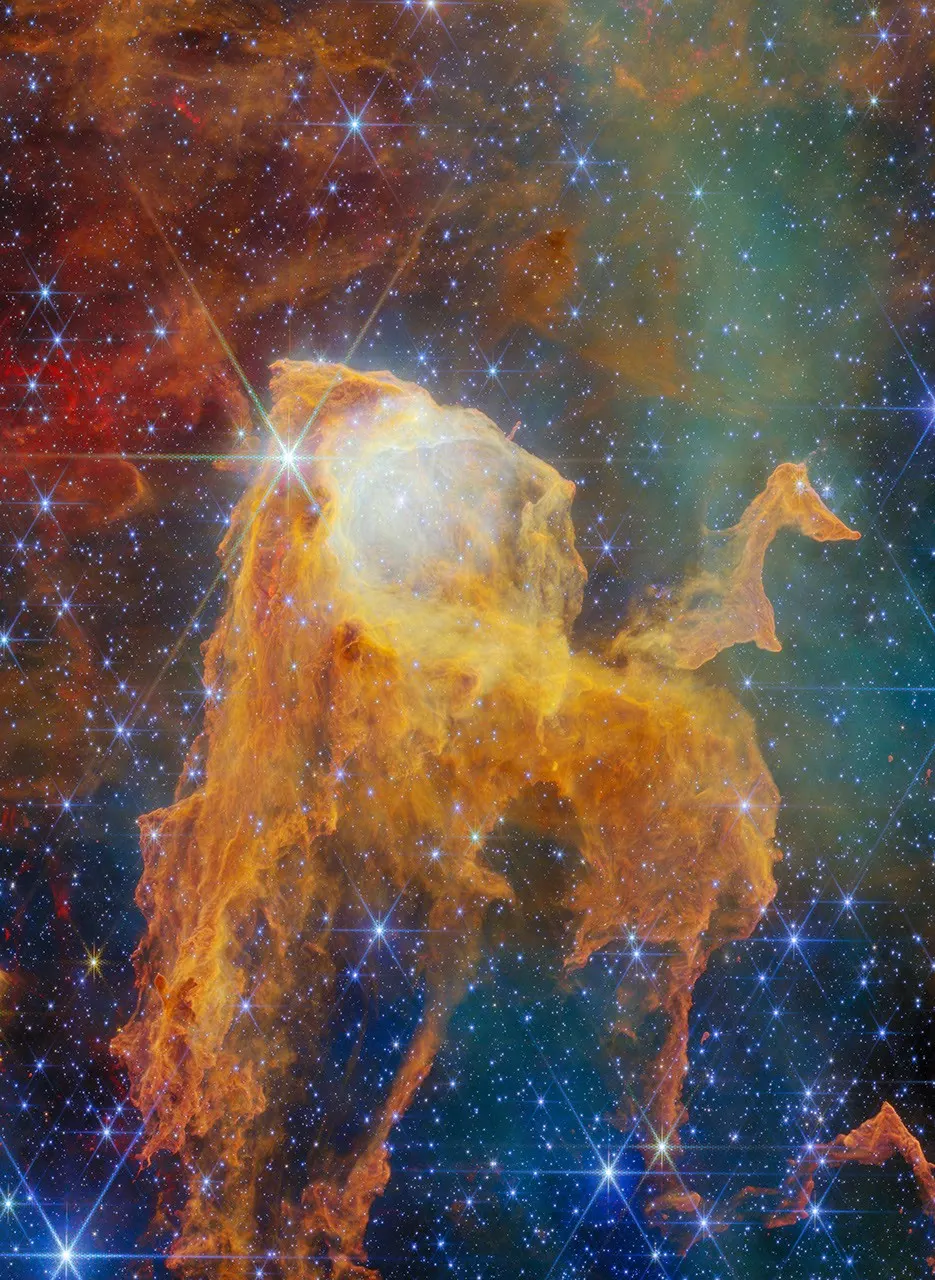 韦伯望远镜拍到船底座星云尘埃柱内的年轻星团 图片