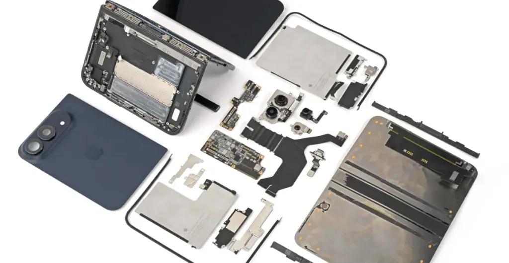 iFixit 拆解 iPhone Duo：折痕遮掩与屏幕铰链损坏线索 图片